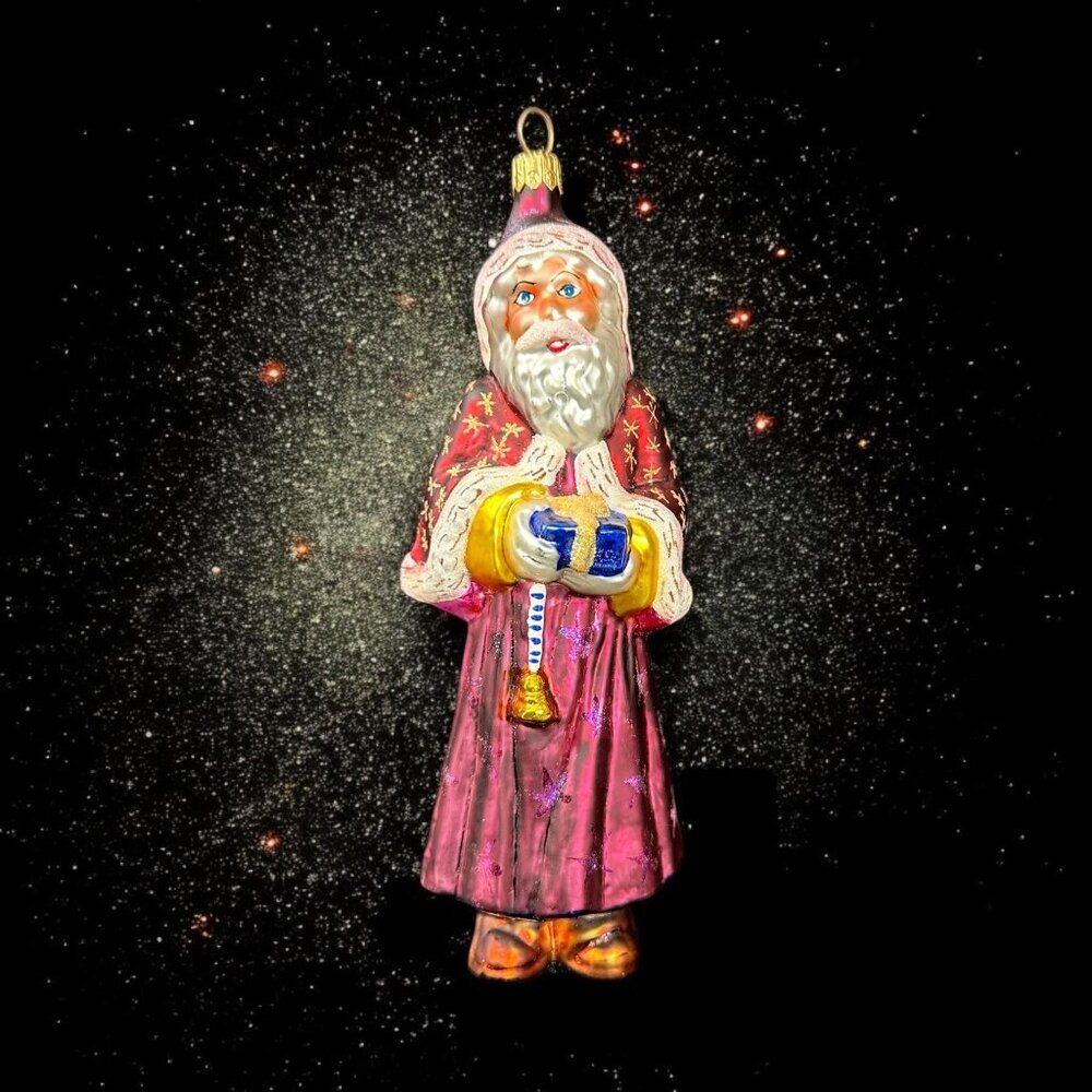 Christopher Radko Velvet Plum Nicholas Glass Santa Ornament 1998 with Box and Ta